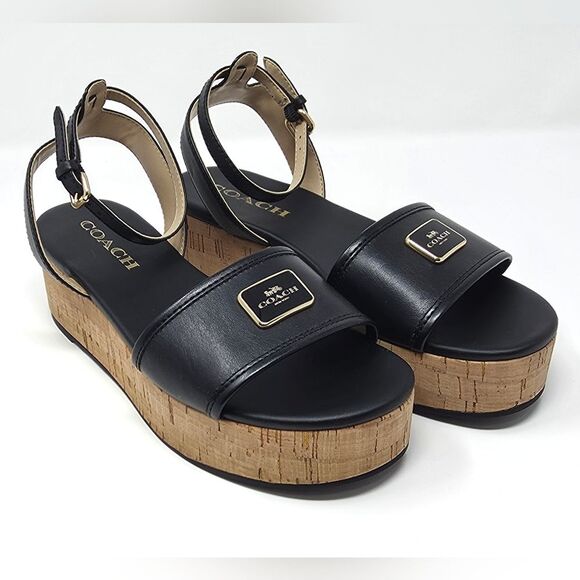 Coach Tullie Leather Platform Strap Sandal Black Women's Size 6.5 CR884 - Picture 3 of 16